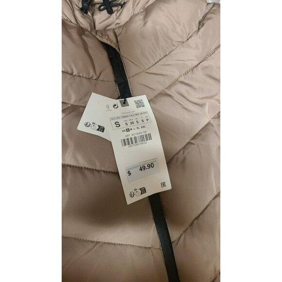 ZARA FITTED HOODED PUFFER VEST SIZE BEIGE S 8073/050/704 - Picture 5 of 6